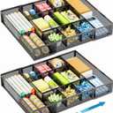 Marbrasse Expandable Desk Drawer Organizer, Mesh Drawer Organizer Tray with 10 Adjustable Compartments, Desk Organizers and Accessories for Office Supplies, Makeup & Vanity (Expandable Black-2 pack)