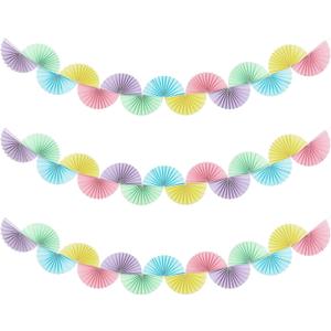 3 Pack Wedding Paper Fans Garland 15.6ft Colorful Background Ceiling Hanging Decorations Paper Garland Decorations Set for Birthday Party Supplies 3D Bachelorette Party Decorations (Pastel)
