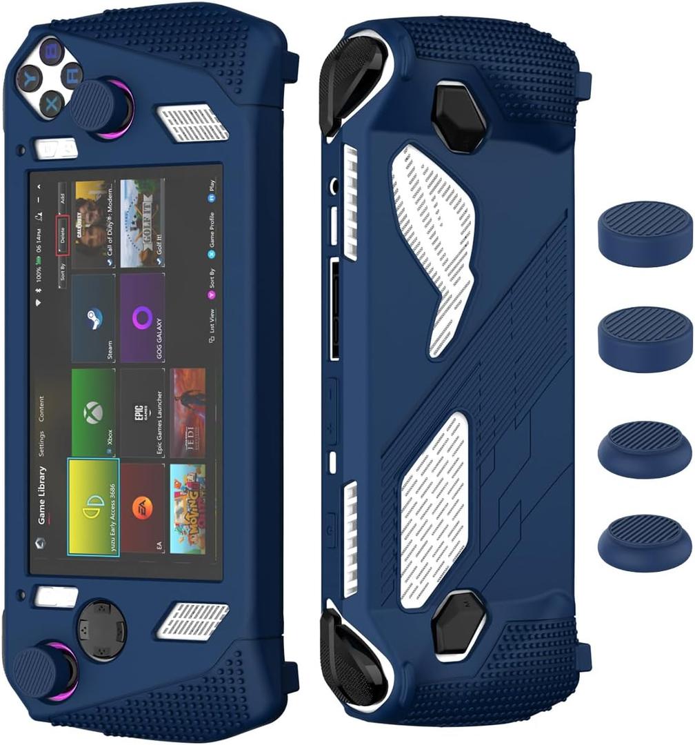 for Rog Ally Stand Protective Case, Silicone Accessories Protector, Soft Cover Skin Shell with 2 Pairs Thumb Grips Caps, Full Protection Kickstand for ASUS Rog Ally Handheld 2023 (Blue)