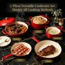 QuliMetal 5-Piece Red Enameled Cast Iron Cookware Set | Includes 8" frying pan, 10" skillet, 2.8QT and 3.5QT Dutch ovens, and 4.7QT casserole., Red 5PC-F