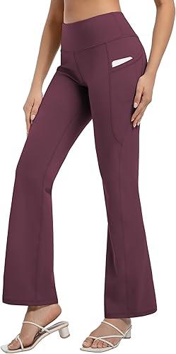 BUBBLELIME 29"/31"/33"/35" 4 Styles Women's Bootcut Yoga Pants Tummy Control - Back Pockets_Mahoganymaroon L_35" Inseam