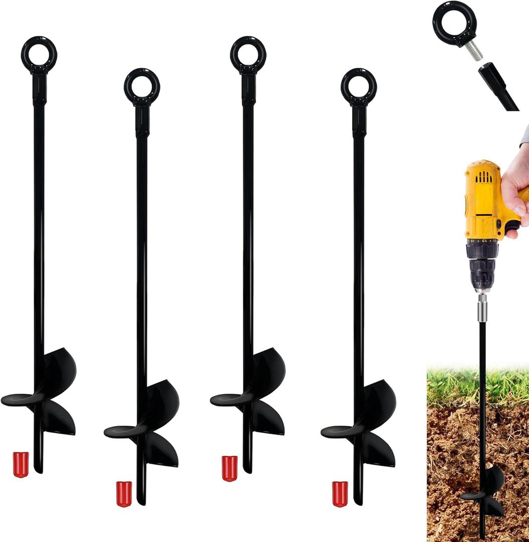 Ground Anchors, Tent Stakes Heavy Duty, Trampoline Anchor Kit, Triple Propeller,Heavy Duty Anchor Hook for Canopies, Car Ports, Sheds, Swing Sets, Easy to use, 4pcs 15 Black