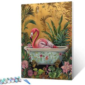 Animal in Bathtub Paint by Numbers for Adults Beginner Flower Bathtub DIY Digital Oil Painting Flamingo Watercolor Paint by Number for Beginner on Canvas Home Wall Decor Gifts 16x20 inch (Frameless)