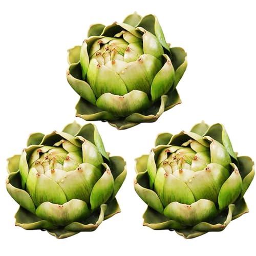 DKALIO Fake Artificial Artichoke, Vegetables Faux Plastic Artichoke, Decoration for Wedding Party Home Kitchen Artichokes Flower (Green,Small,3)