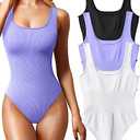 OQQ Women's 3 Piece Bodysuits Sexy Ribbed Sleeveless Square Neck Tank Tops Leotard 2025 Trendy Outfits.M