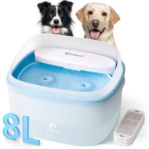 Dog Water Fountain for Large Dogs, 2.1Gal/8L Dog Water Bowl Dispenser, No Spill Automatic Pet Water Fountain for Dogs Cats Multiple Pets with Ultra Quiet Pump, 3 Filter Replacement, Blue