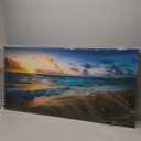 Beach Pictures Wall Art Canvas Prints Seascape Themed Decor for Home Sea Ocean Sunset Paintings for Living Room Bathroom Wall Decorations Natural Landscape Artwork Wooden Picture Frames 28x57 inches (Blue Ocean Wave Golden Sunshine)