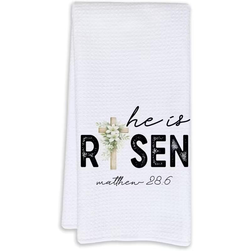 Set Of 2 He is Risen Easter Kitchen Towels,  16x24 Inch
