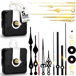 2Pcs Quartz Clock Mechanism Kit, Wall Clock Mechanisms Mattery Powered Replacement, Clock Movement Parts Motor Replacement DIY Repair Parts with 5 Set Hands (No Battery)