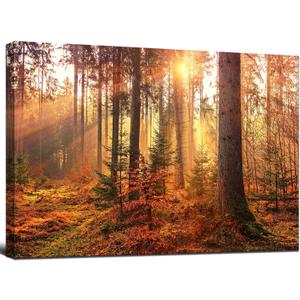 msspart Mystery Forest Light Wall Art, Nature Landscape Pictures Canvas Prints Wall Decor, Autumn Trees Paintings Hang for Office Bedroom, Bathroom, Living Room for Home Decoration - 32”x48”