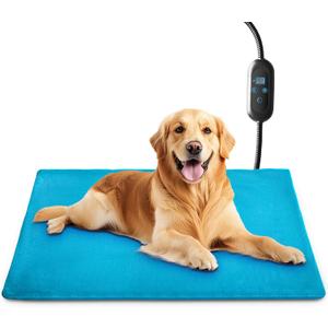 Pet Heating Pad with 6 Adjustable Temperature Settings, Heated Cat Mat with Built-In Smart Thermostat, Chew-Resistant Cord, Removable & Washable Plush Cover, Waterproof Material, 27.5 x 15.7 Inches (Large)