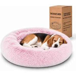 The Dog’s Bed Calming Donut Dog Bed, Machine Washable Removable Zip Cover, Medium (30") – with Removable Zip Cover, Pink