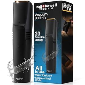 Vacutrim Cordless Mens Beard Trimmer, Rechargeable Electric Shaver with 20 Trim Setting Calibration Dial and Built-in Vacuum for Mustache, Sideburns. Facial Hair, Black, 7.5", As Seen On TV