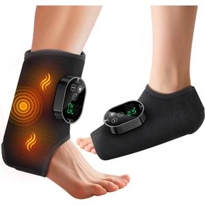 Foot Massager for Neuropathy Plantar Fasciitis Pain Relief, Cordless Heated Vibrating Cloud-Soft Ankle Wrap Feet Massage, Portable 2H Run Time, 6 Heats, 3 Modes, Auto-Off Timer,1 Pair (Blackx2)