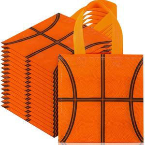 Sweetude 12 Pcs Basketball Party Gift Bags Sports Theme Candy Goodie Bags 7.8 x 7.8 Inch Basketball Non Woven Totes with Handles for Sports Party Favors Birthday Decor Supplies