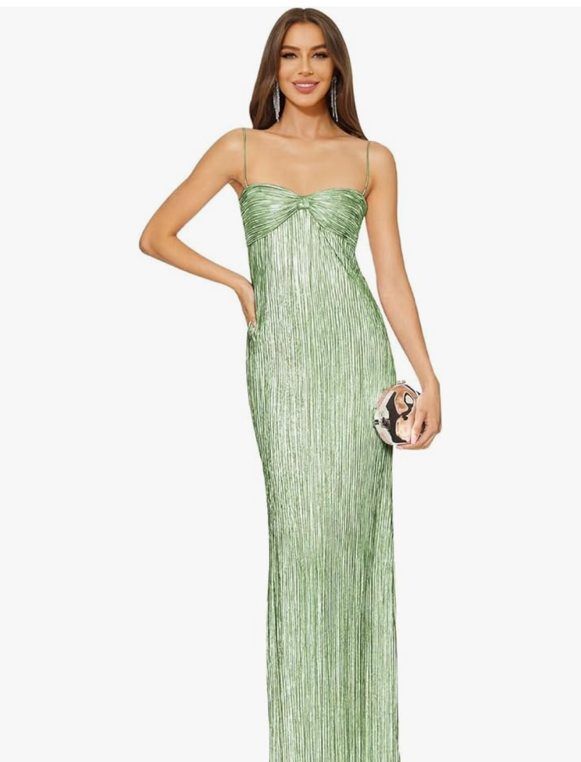 PYEFA Glitter Mermaid Prom Dress 2026 Pleated Spaghetti Straps Long Formal Evening Dresses for Women, Size 5/6