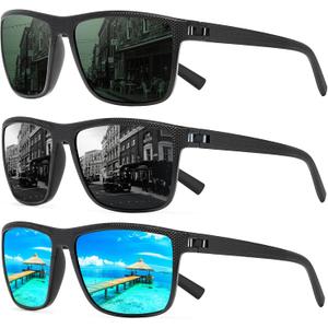Square Polarized Sunglasses for Men and Women Lightweight Frame Sun Glasses with UV Protection (A05 Black/Black+black/Blue+black/G15)