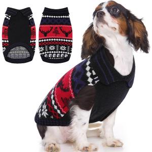 Queenmore Christmas Dog Sweater, Stylish Lapel Design Small Dog Sweater, Soft Dogs Sweaters for Small Dogs Male Female, Thick Warm Pet Clothes, Reindeer and Snowflake Pattern Winter Pet Clothing, Black, S