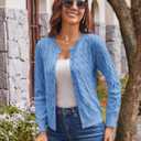 GRACE KARIN Womens Long Sleeve Button Up Cable Knit Cardigan Lightweight 2026 Crewneck Button Down Sweaters for Women (Blue) L
