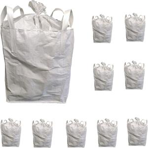 FIBC Bulk Bags 35"x35"x43"  Pack of 10 Heavy Duty Construction Builder Bags, 2200 lbs Capacity, Duffle Top, Flat Bottom, 35 Cu Ft, White Woven Polypropylene Big Bags