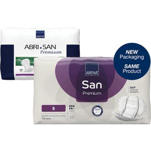 Abena San Premium Incontinence Pads, Moderate Absorbency, (Sizes 4 to 7), Size 5, 36 Count