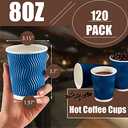 Lamosi 120 Pack 8 oz Disposable Coffee Cups, Insulated Corrugated Paper Cups, Kraft Ripple Wall Cups for Hot Beverage or Cold Drinks Office/Home/Party/Travel/Cafe (Navy)