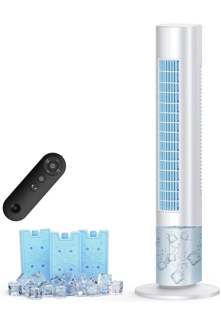 Evaporative Air Cooler, 35" Windowless Air Conditioner Portable w/3 Speeds, 25ft Remote, Smart Timer & Water Tank, Portable Air Conditioners No Windows Needed, 90°Oscillating AC Unit for Room