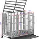37" 42" 48" Heavy Duty Dog cage Stainless Steel Metal Kennel and Crate, Collapsible for Medium to Large Dogs, Easy to Assemble pet Pen with Four Lockable Wheels, Black Tray(37in)