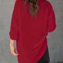 Diosun Womens Striped Sheer Button Down Shirts Long Sleeve Collared Drop Shoulder Stylish Casual Blouse Tops (Red, L)