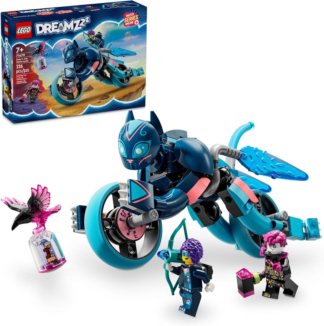 LEGO DREAMZzz Zoeys Cat Motorcycle Bike Toy with 2 Minifigures, Creative Toy for Kids Ages 7 and Up, Rebuild an Animal Figure into a Bike, 71479