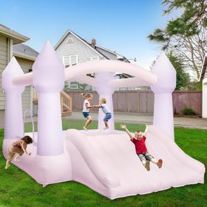 AKSPORT Inflatable Bounce House,White Castle Bounce House for Kids 3-6 Indoor & Outdoor Inflatable Bouncer House with Slide & Air Blower & Balloons for Kids Birthday Party,Wedding Party