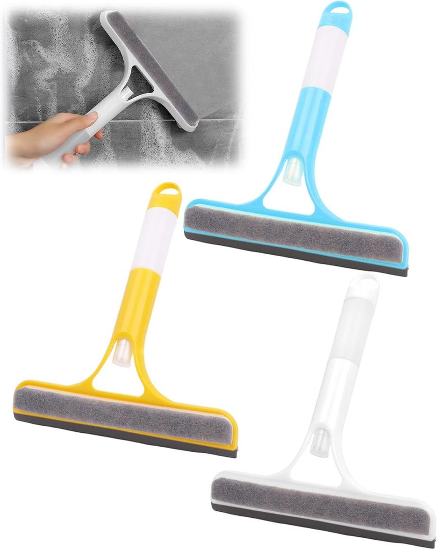 DADERXY 3Pcs 3 in 1 Window Cleaning Scraper, Mirror Squeegee with Sprayer Combo, Glass Cleaner for Windows Car, Home, Kitchen