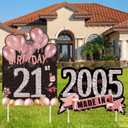 2Pcs Birthday Yard Signs 21st Birthday Decorations for Her Rose Gold Happy 21 Birthdays Sign Made in 2005 Lawn Party Supplies With Stakes Weatherproof Outdoor Twenty-One Years Old Yard Decor