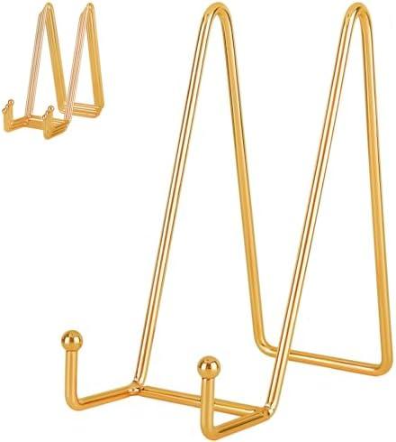 IBosins 5 Pack 8 Inch Plate Holder Display Stands, Large Metal Gold Frame Stand for Picture, Book, Photo Easel, Creation, Collectibles