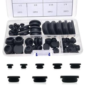80PCS Silicone Hole Plugs Kit - 7 Sizes (1/4" 5/16" 3/8" 1/2" 5/8" 3/4" 1") - Snap Locking Round Hole Plugs Grommets for Automotive Hole Caps Drain Plugs Bottle Stoppers, Furniture etc. (Black)