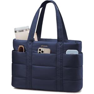 LOVEVOOK Tote Bag for Women, Large Puffer Work Tote Laptop Bag, Lightweight Travel Tote Bag with Zipper Gifts for Women (15.6 Inch)