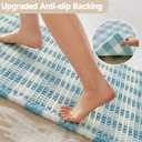 TYUU Waffle Runner Rug Bathroom, Long Boho Bathroom Rugs Non Slip Washable Absorbent Checkered Bathroom Mat Quick Dry Cute Bath Mat, 72"x24" Blue and White