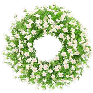 24 Inch White Artificial Forsythia Silk Front Door Wreath | Elegant white silk flower summer wreath, decor for wall, farmhouse indoor & outdoor home decoration