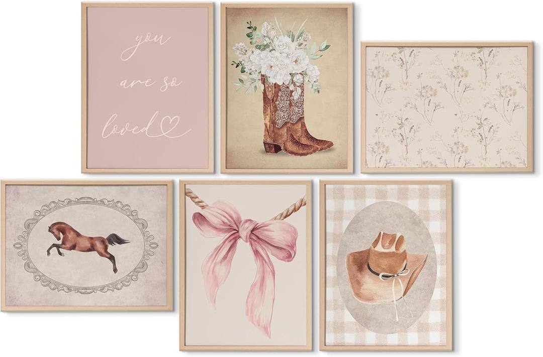 ZCIRDYVV 6Pcs Pink Cowgirl Wall Art Set Rustic Western Girl Canvas Prints Vintage Cowboy Boot Pictures Horse Boho Western Wall Decor Painting for Girls Bedroom Nursery 8x10in Unframed Posters
