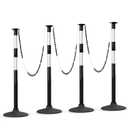 HiGiant 4 Pack 34 Inches Traffic Delineator Posts with Weighted Rubber Base, Portable Black Safety Posts Cones with Reflective Collars and 15 Ft Plastic Chains for Parking Lot, Construction Work