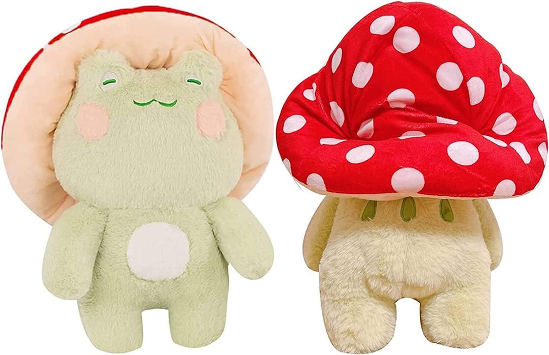 Enivtfz Frog Plushies Toys, 17" Cute Frog Pillow with Mushroom Hat Stuffed Animals, Kawaii Plushies Gift for Kids Girls Adults Valentines Birthdays GiftLight Green Red hat, 17inch