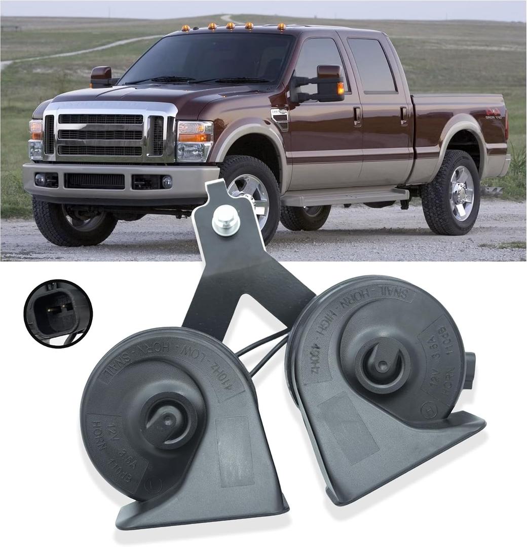 Dual Track Horn Assembly With Bracket Waterproof Compatible with Ford F250 F350 F450 F550 2008-2010 E150 E250 E350 E450 2005-2014 12V 410Hz Replace OE 8C2Z-13832-C 8C2Z13832C