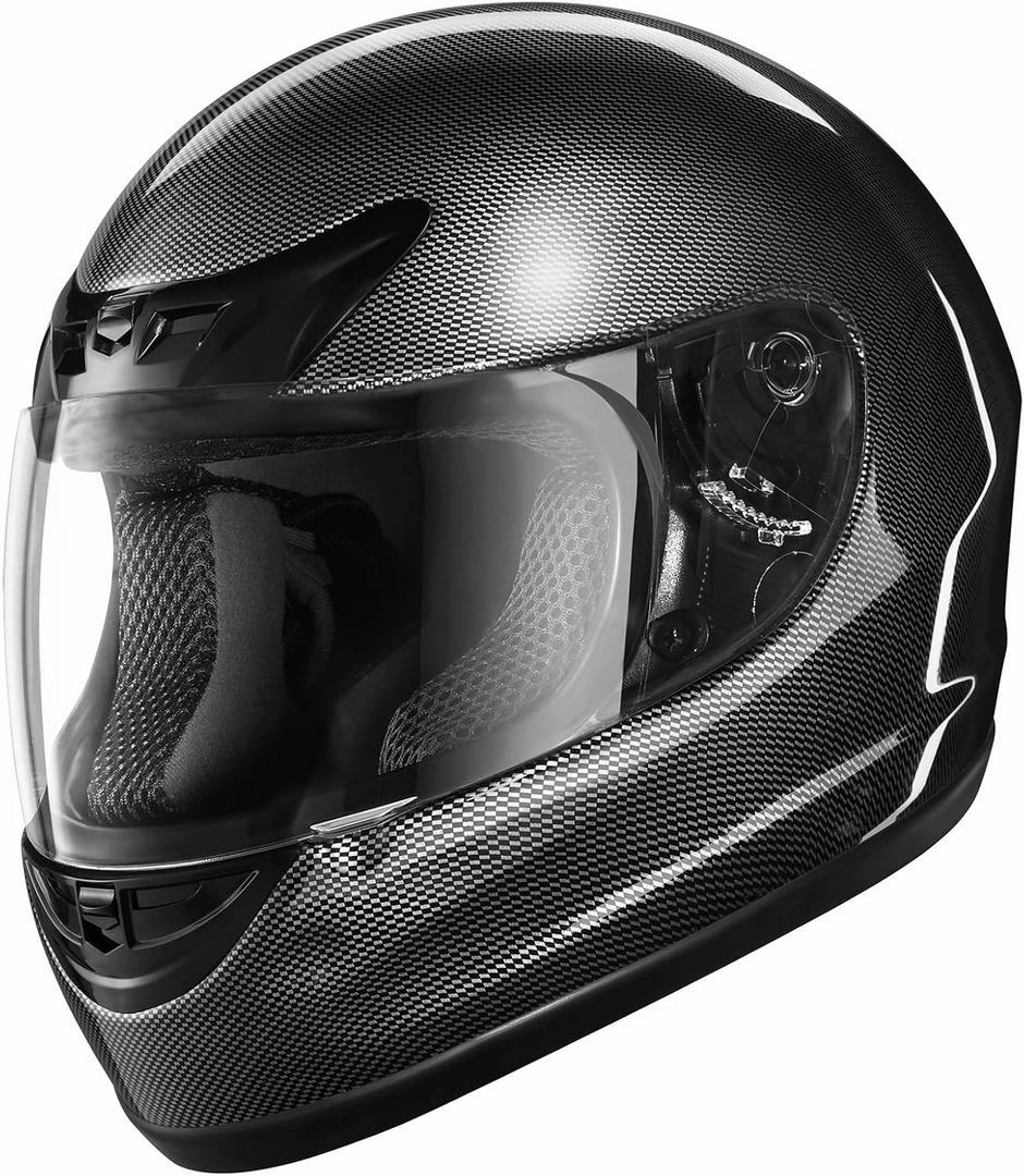 TCMT Full Face Motorcycle Helmet for Adults Men Women, Lightweight Polycarbonate Street Bike Dirt Bike Helmet with Anti-Scratch Mirror Shield and Removable Liner, DOT Approved, XF270204-S