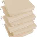 Basic Beyond Outdoor Chair Cushions Set of 6, Square Corner Outdoor Cushions for Patio Furniture, Water Resistant Patio Chair Cushions with 2 Ties, 18.5x16x3, Beige
