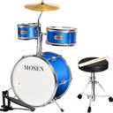 MOSEN 3-Piece Beginner Drum Set, 14 Inch Bass Drum with Tom & Snare Drums, Complete Percussion Kit Includes Adjustable Throne, Cymbal, Drum Pedal & Drumsticks, Blue