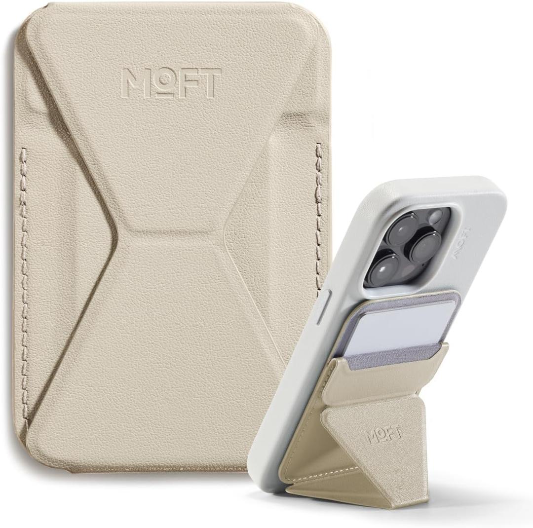 MOFT Magnetic Wallet Stand Compatible with iPhone 16/15/14/13/12 Series, Angle Adjustment & Magsafe Compatible MOVAS Phone Stand, Beach White