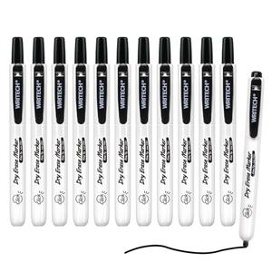 WRITECH Retractable Dry Erase Markers: Fine Point Clickable Black Colored Ink Marker Low Odor Erasable Thin Tip Refillable Whiteboard Marker Pen Set 12ct No Bleed Smear