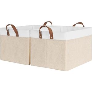 StorageWorks Storage Bins, Shelves Baskets for Organizing, 45L Extra Large Fabric Closet Organizers with Handles, Metal Frame, Brown and White, 2-Pack (19" L x 13 " W x 11" H)