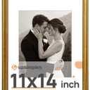 upsimples Vintage 11x14 Picture Frame, Antique Gold Frame Displays 8x10 with Mat or 11 x 14 Without for Vertical or Horizontal Wall Decor, 1pack