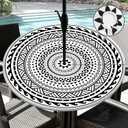 Outdoor Tablecloth with Umbrella Hole Waterproof Abstract Tribal Round Fitted Tablecloth with Elastic Zippered Table Cloth Round Cover for Picnic, Camping,Party (48''-52'')